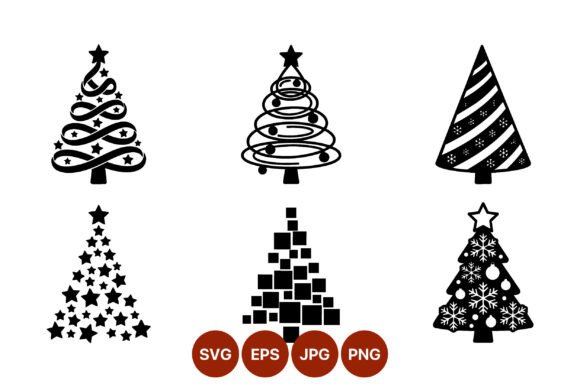 Black and White Christmas Tree Icons for Illustrations