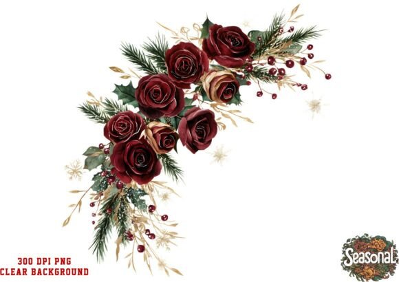 Burgundy Bloom Christmas Bouquet Clipart & Illustrations