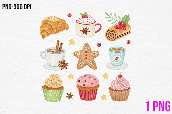 Christmas Bakery Set Clipart PNG & Illustrations