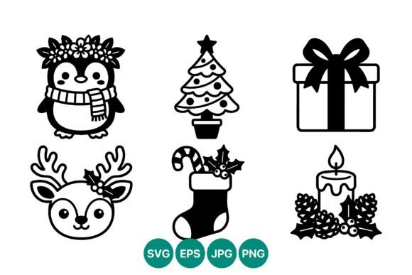 Christmas Black White Clip Art & Illustrations