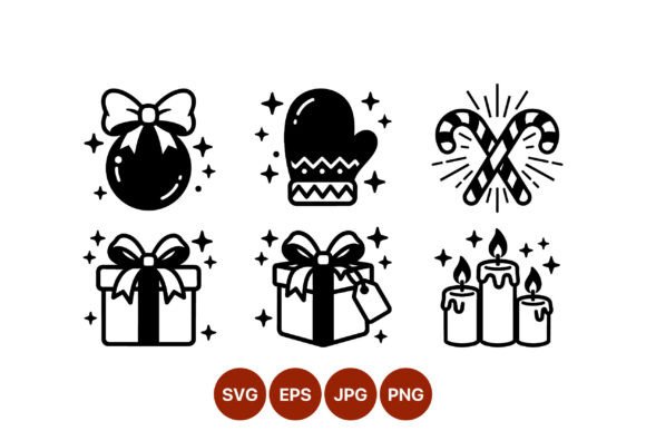 Christmas Bow Ornament Mitten Candy Cane Illustrations