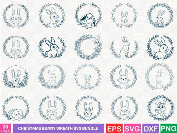 Christmas Bunny Wreath SVG Bundle & Illustrations
