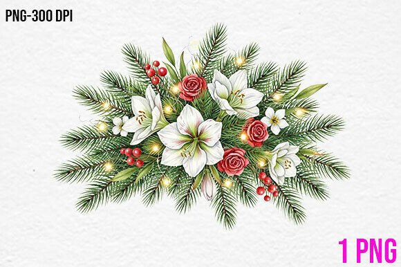 Christmas Floral Pine Bouquet PNG Illustrations