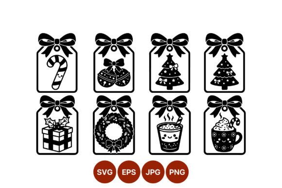 Christmas Gift Tags Black White Vector Illustrations