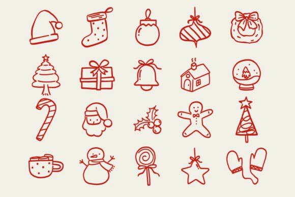 Christmas Holiday Doodle Icon Vector Set Review