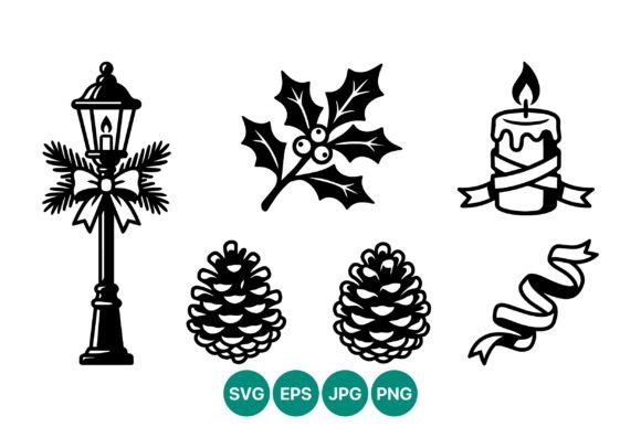 Christmas Holly Candle Lamp Post Vector & Illustrations