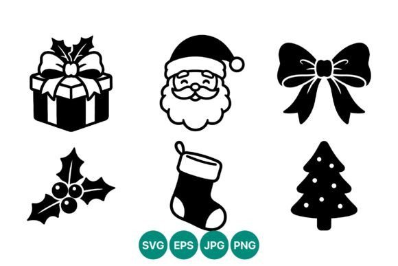 Christmas Icon Set Black and White Illustrations