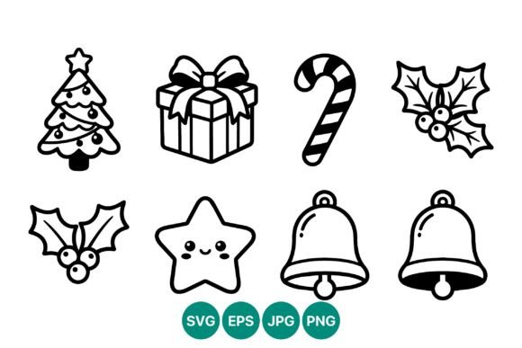 Christmas Icons Black and White Line Art Review
