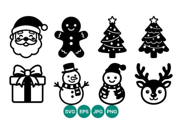 Christmas Icons Santa Tree Reindeer Gift Illustrations