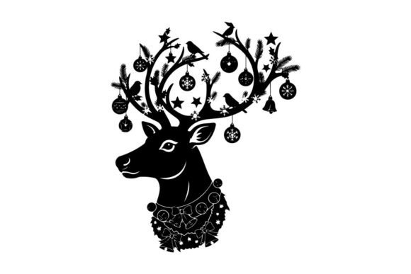 Christmas Reindeer Silhouette with Ornam Illustrations