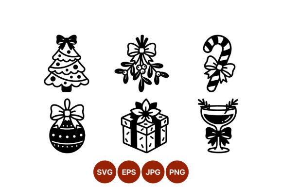 Christmas Tree Candy Cane Gift Icons Illustrations