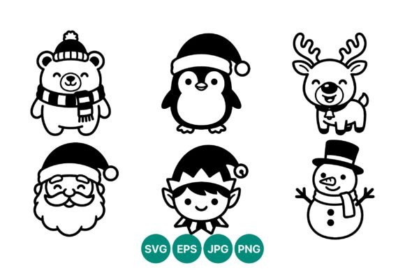 Christmas Vector Line Art Set & Illustrations