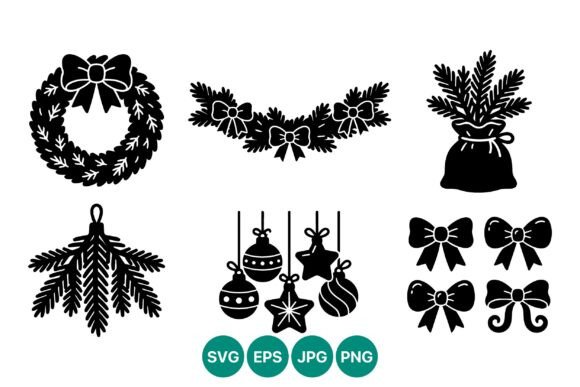 Christmas Wreath Garland Bows Vector & Illustrations