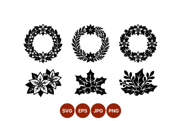 Christmas Wreaths and Holly Vector Illustrations