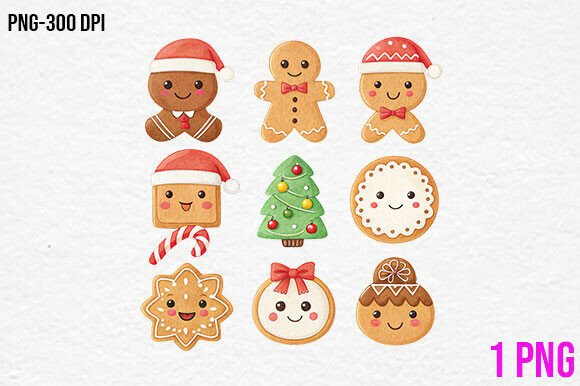 Cute Christmas Cookie Set Clipart PNG Illustrations
