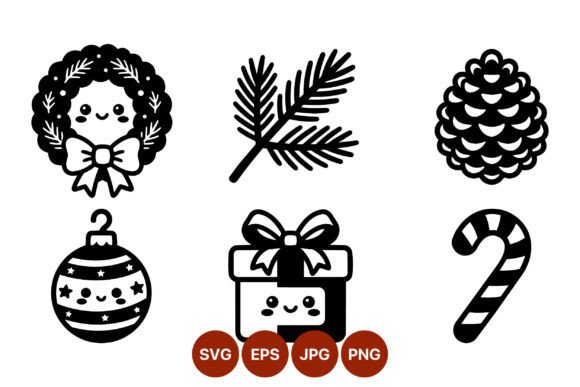 Cute Christmas Wreath Pine Cone Vector Illustrations