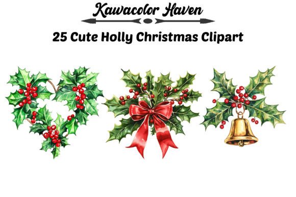 Cute Holly Christmas Clipart for Illustrations
