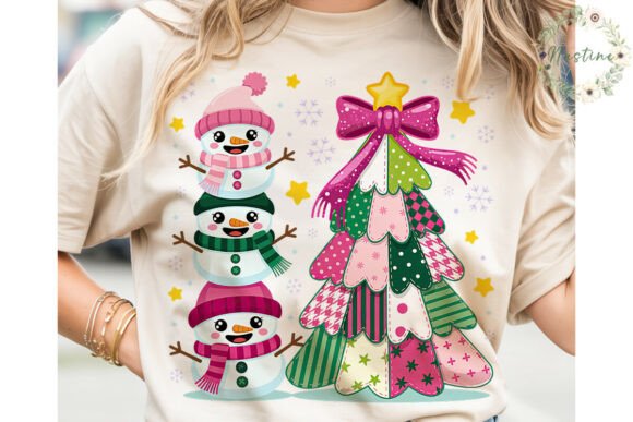 Cute Snowman Patchwork Christmas PNG & Illustrations
