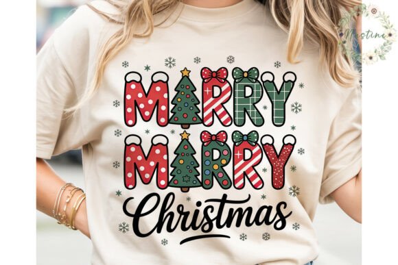 Festive Patterned Merry Christmas PNG Illustrations