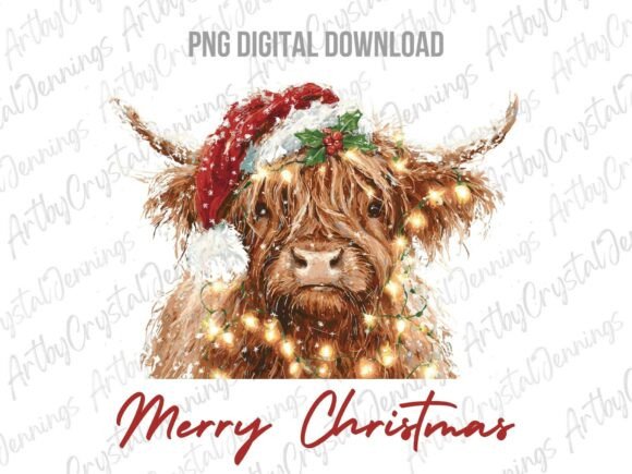 Highland Cow in Christmas Lights PNG Review