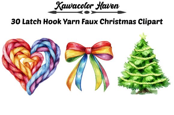 Latch Hook Yarn Faux Christmas Clipart Illustrations