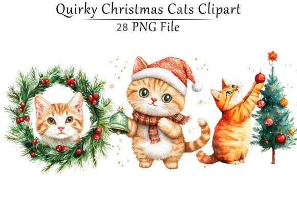 Quirky Christmas Cats Clipart: Festive Illustrations