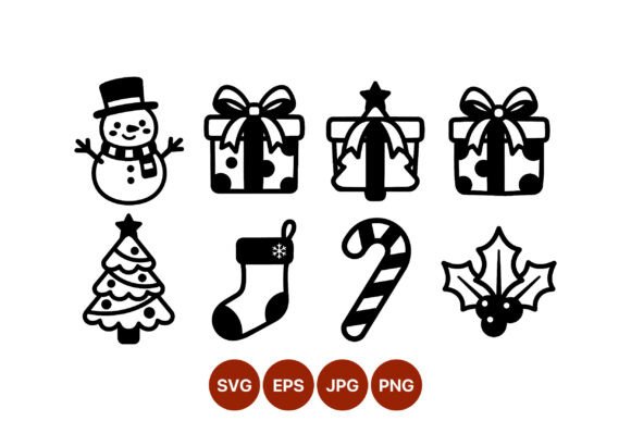 Review: Christmas Icons Black White Vector Art Illustrations
