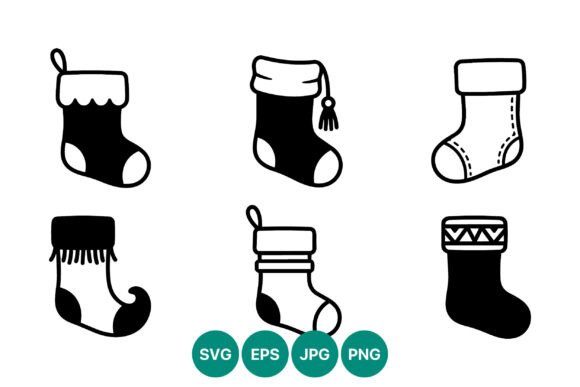 Review: Christmas Stocking Black White Vector Illustrations