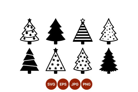 Review: Christmas Tree Icons Black White Vector Illustrations