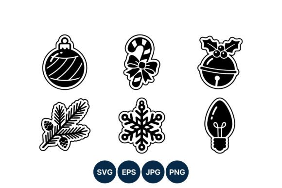 Reviewing Christmas Black White Decoration Icons Illustrations