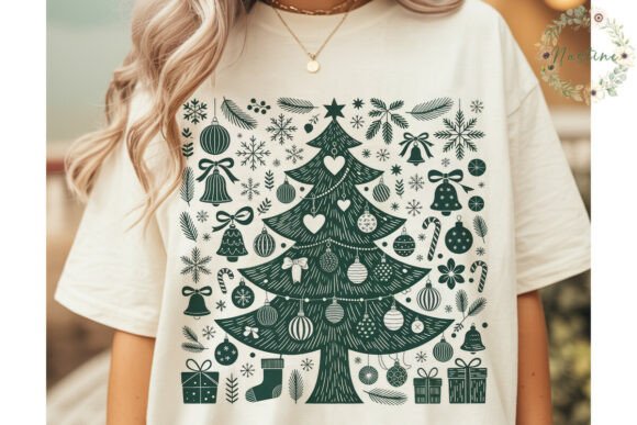Reviewing Christmas Linocut Tree Design PNG Illustrations