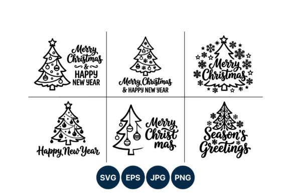 Reviewing Christmas Tree Holiday Lettering Vector Illustrations