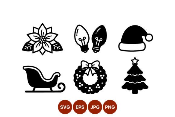 Reviewing Christmas Wreath Tree Sleigh Icons Illustrations
