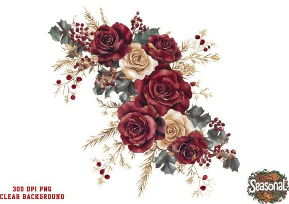 Ruby Petal Christmas Bouquet Clipart & Illustrations