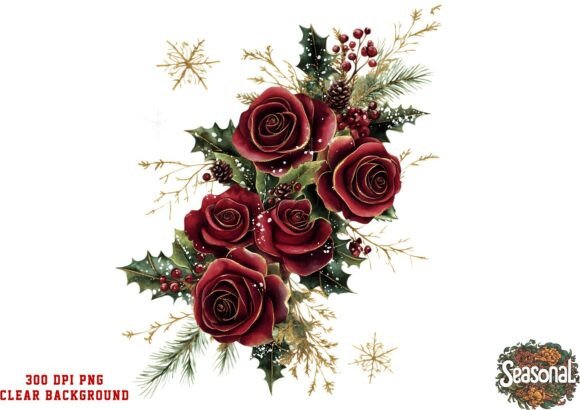 Scarlet Petal Christmas Bouquet PNG & Illustrations